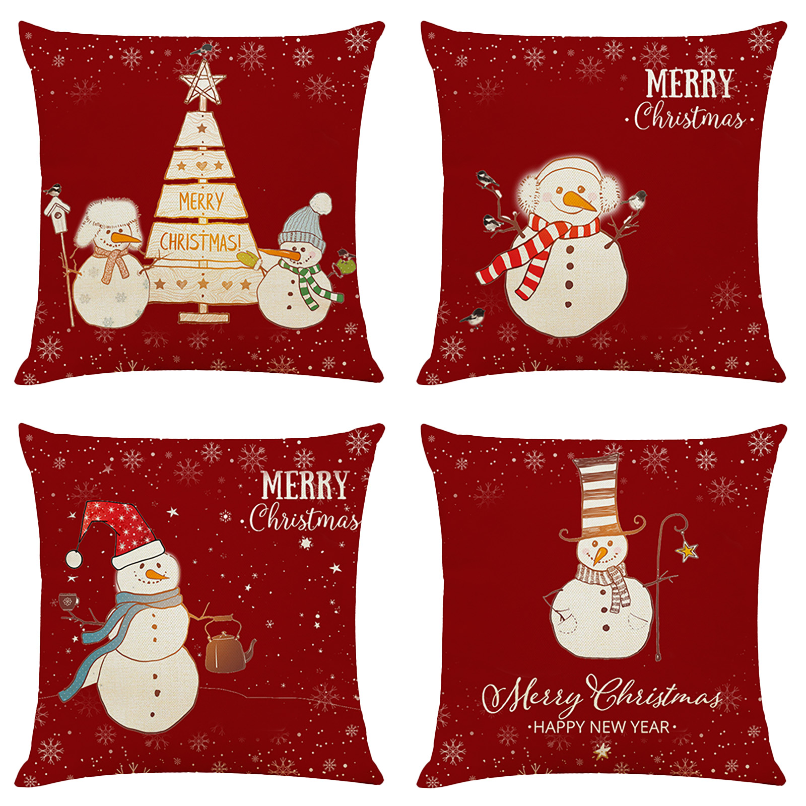 

Christmas Pillow Covers Snowman Flannel Cushion Zipper Square Pillow Cover, 501 Original