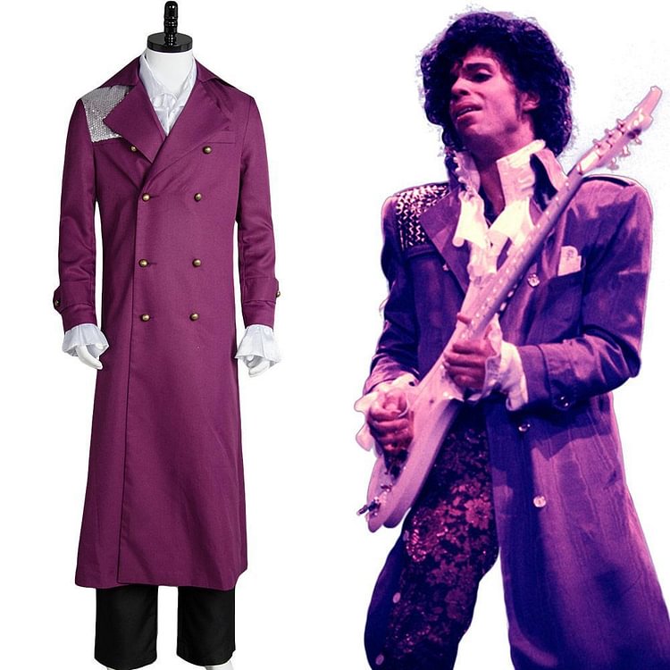Prince Rogers Nelson in Purple Rain Coat Costume Cosplay Halloween Carnival Suit