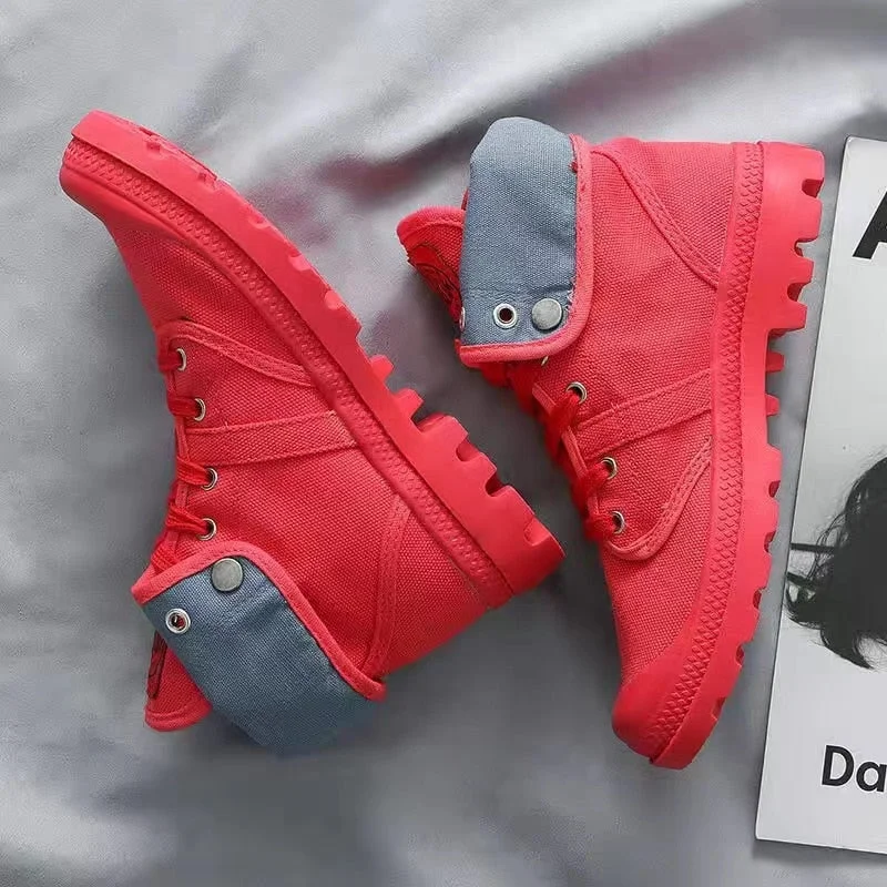 2021 Autumn winter canvas shoes British style Martin boots women's lace-up thick-soled flip-up women's shoes