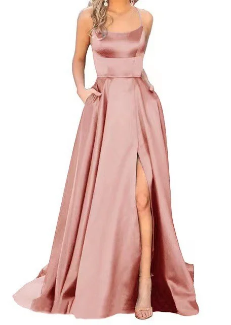 Uveng Uveng Solid-Color Bridesmaids Wear Long Dresses With Thin Shoulders And Girlfriend Fashion Bridesmaids Evening Dress