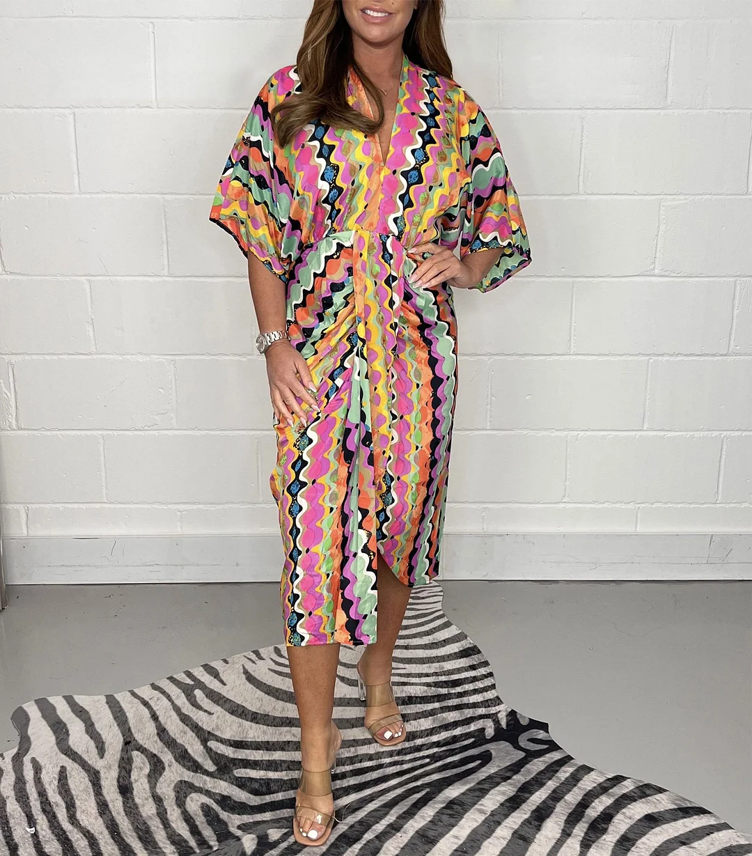 Printed  Kimono Midi Dress