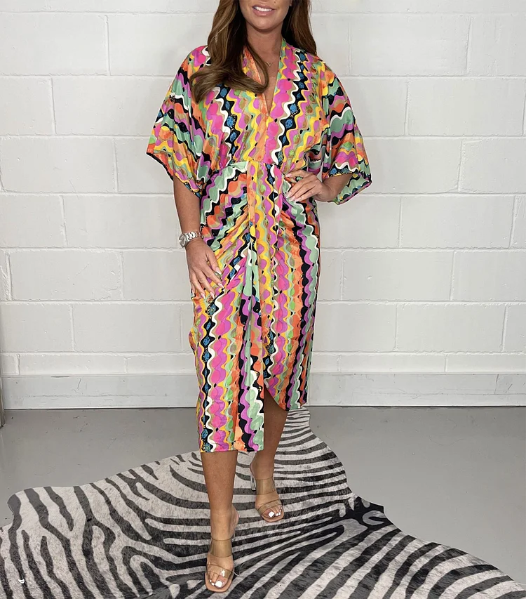 🔥Last Day 50% OFF🔥Printed Kimono Midi Dress