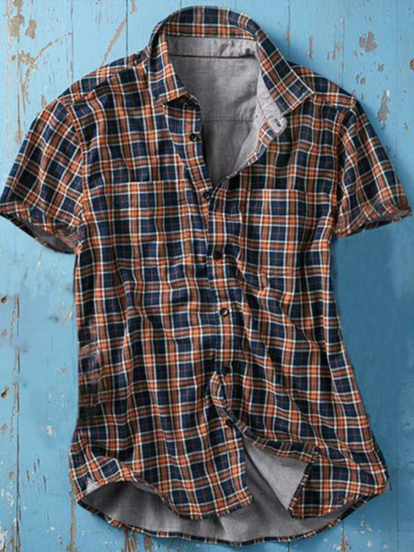 Men's multicolor striped pattern cotton linen shirt