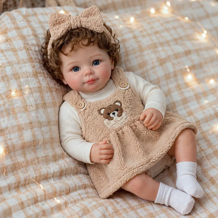 [Pre-Order] Bellory 17&rdquo; Vinyl Reborn Girl Doll &ndash; Hand-Rooted Hair, Brown Eyes & Brown Plush Dress