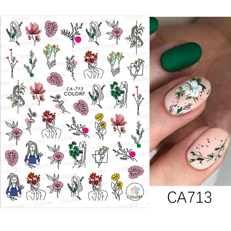 1PC Spring Palm Flowers Leaves 3D Nail Stickers Self-Adhesive Slider Nail Art Decorations Geometry Decals Manicure Accessories-Nail Inspo