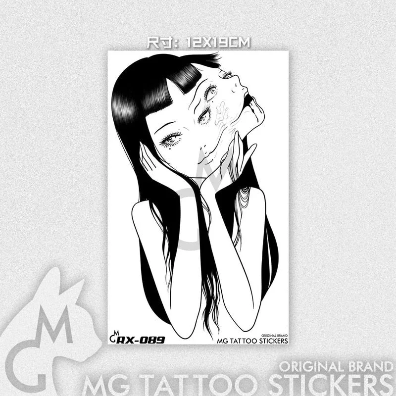 Japanese Dark Comics Evil Kawakami Tomie Double-sided Girl Waterproof Temporary Fake Tattoo Sticker Sleeve Anime Tattoo