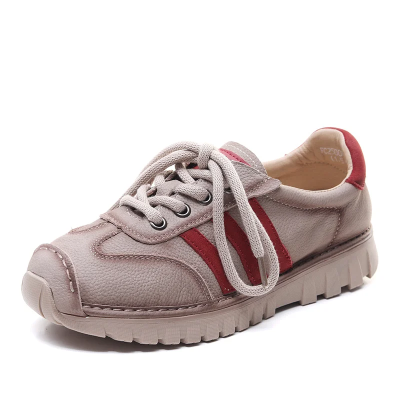 Yyvonne Time 99] Head-Level Cowfreft Leather-Scage Shoes Women's New Sports Leisure Agment Shoes Soft Sole Single Shoes