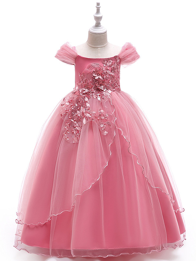 Bellasprom Sleeveless Off Shoulder Ball Gown Floor Length Flower Girl Dresses Tulle  With Bow Solid Bellasprom
