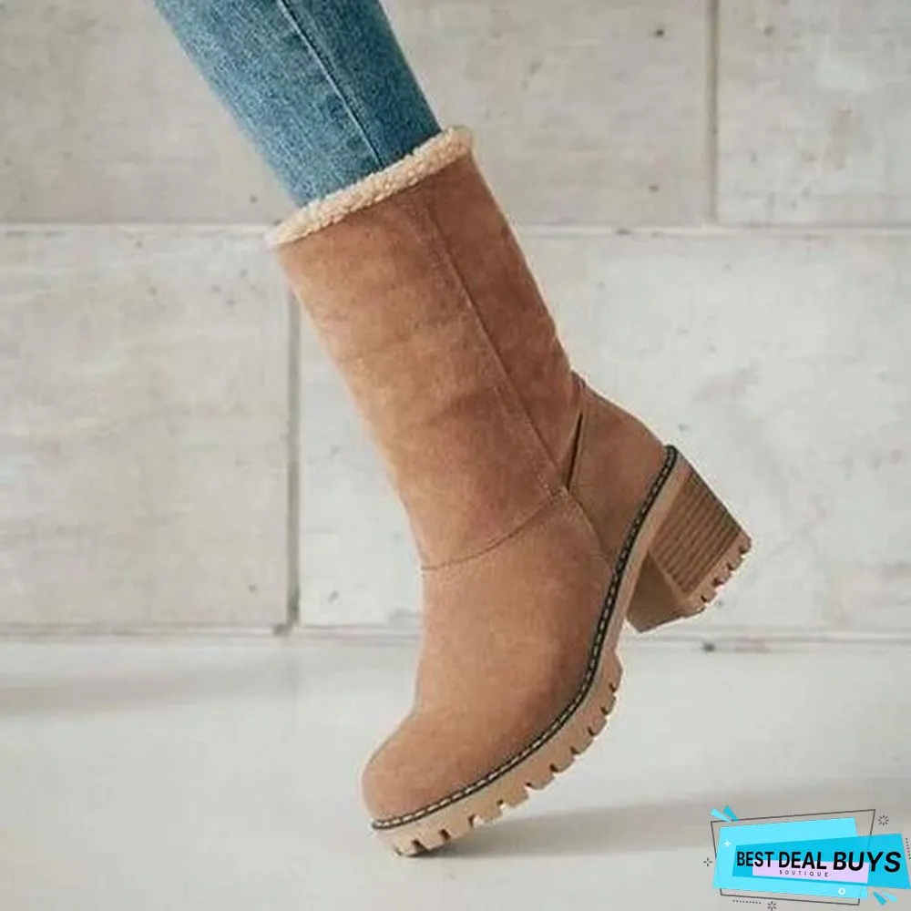 Square Heel Short Plush Snow Boots