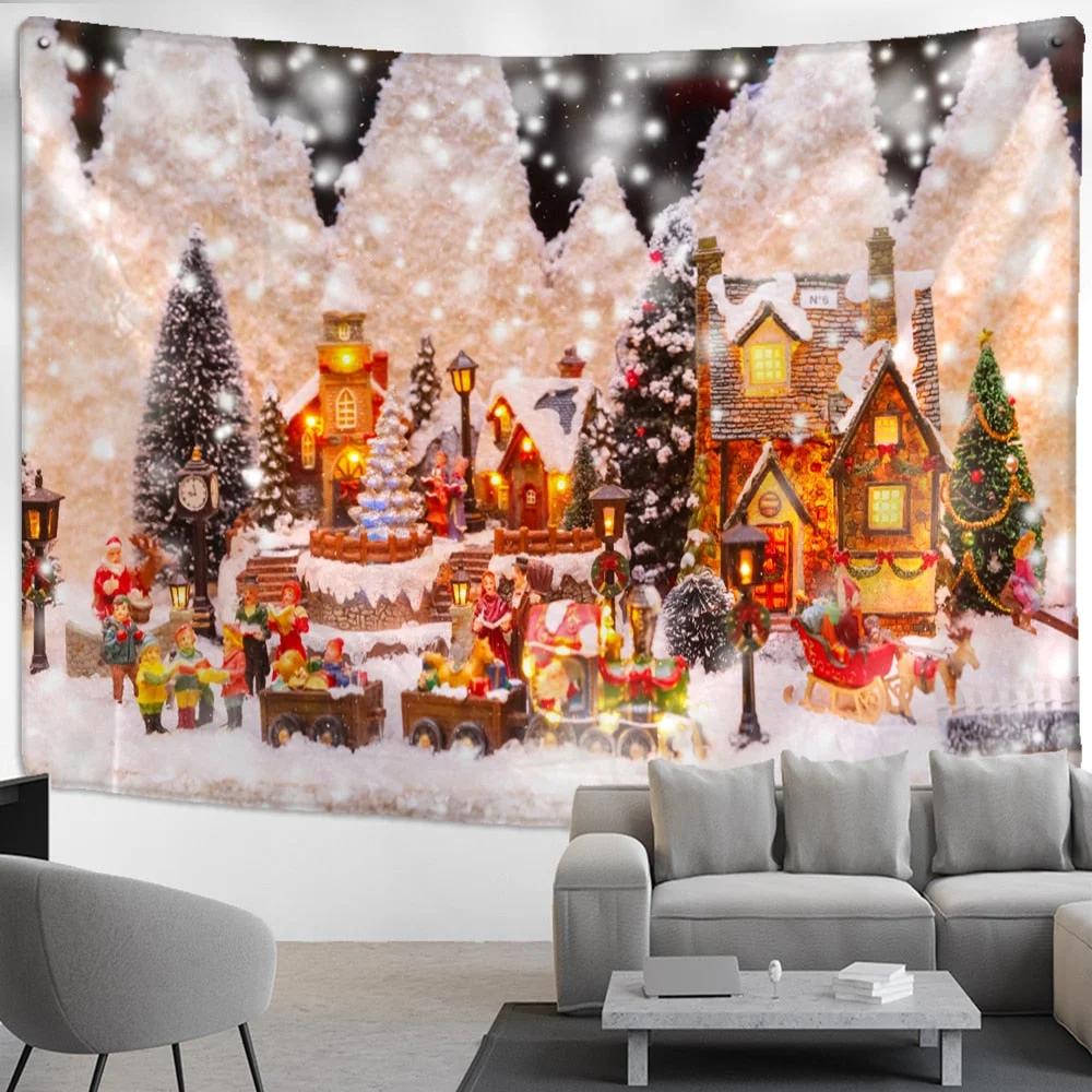 Christmas Cartoon Illustration Tapestry Wall Hanging Cute Kawaii Boho Style Background Cloth Home Decor