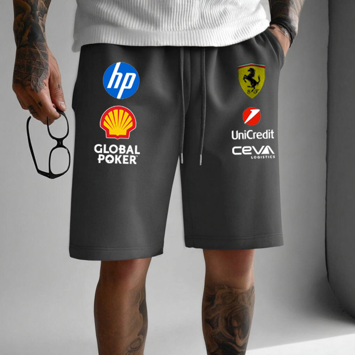 Men's Dark Gray Loose Casual Racing Print Shorts / TECHWEAR CLUB / Techwear