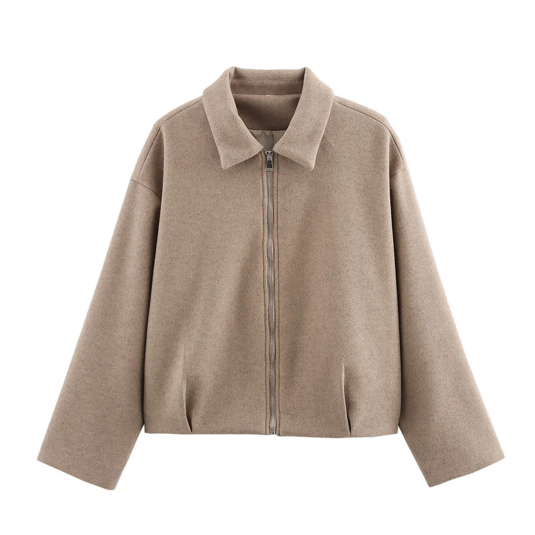 Nigikala Nigikala Fashion Casual Collar Short Soft Zipper Hair Coat Women A125010