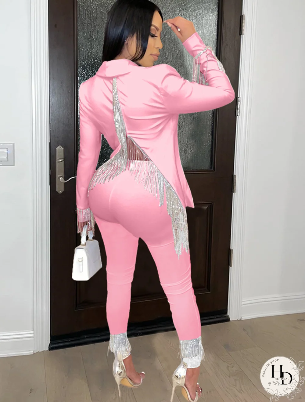 White Fashion Solid Tassel Turndown Collar Long Sleeve Two Pieces