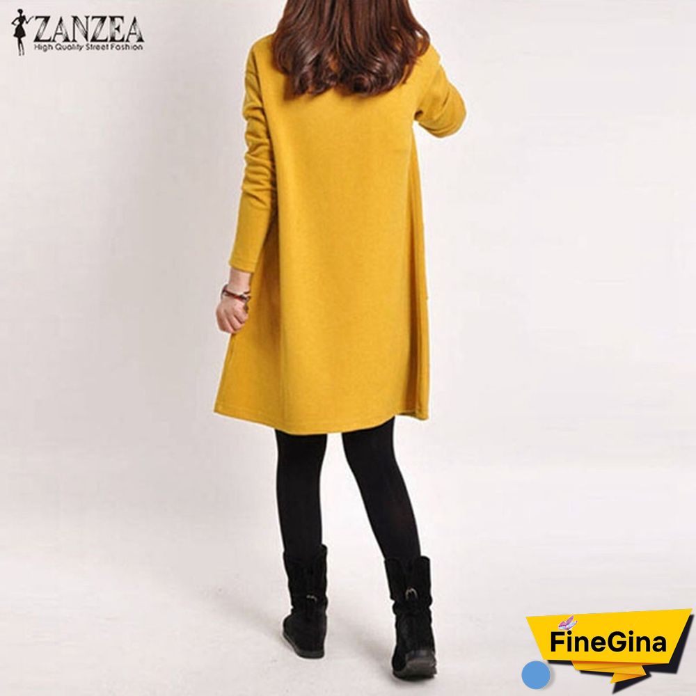 Zanzea Women V Neck Long Sleeve Casual Loose Tops Shirt Jumper Dress Plus Size