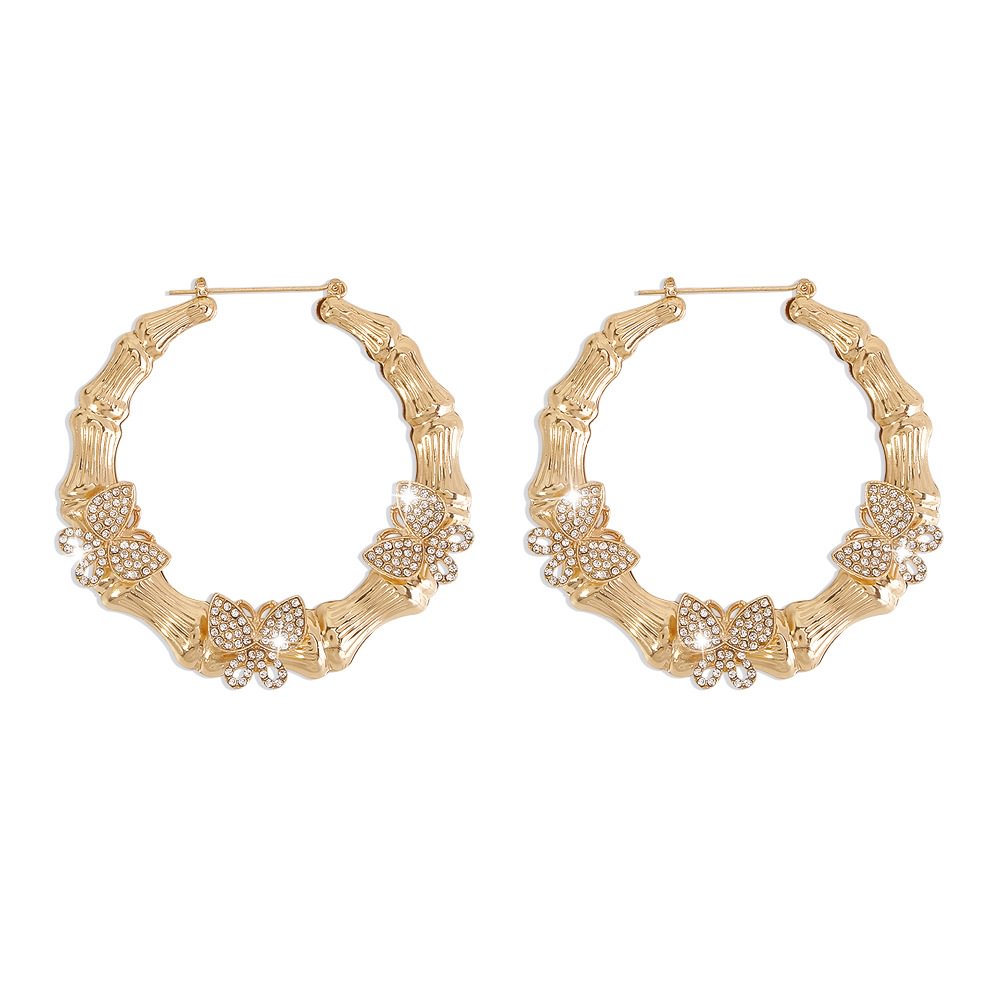 Vintage Micro Inlaid Bamboo Butterfly Earrings
