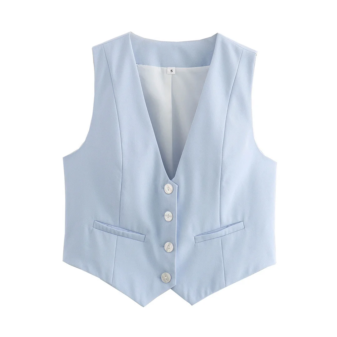 Nigikala Nigikala Women's Retro Solid Color Candy Color V-Neck Short Suit Vest / Horse Clip Cane
