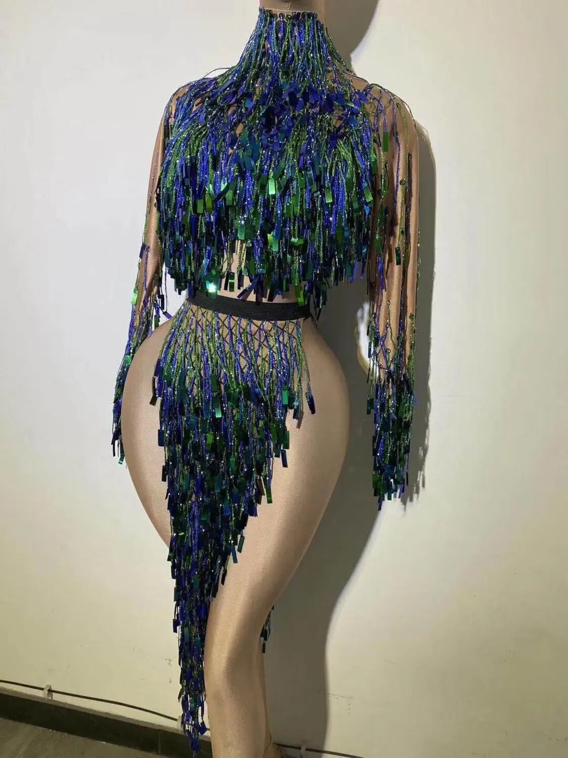 VCSHOES Shining Sequins Tassels Jumpsuit Evening Party Outfit Latin Dance Dress Nightclub DJ DS Dancer Stage Performance Wear Costumes