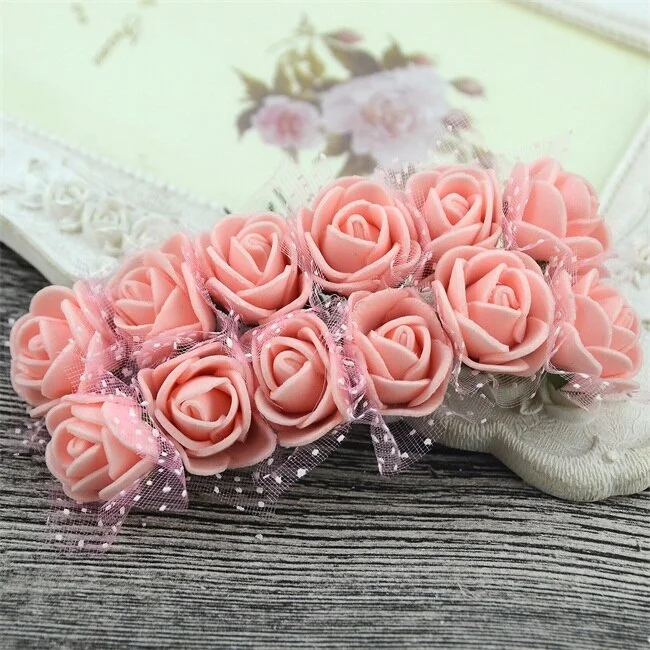 144PCS 2CM Mini Artificial Flower Bubble Rose Bouquet Wedding Home Party Decoration Craft Garland Accessories Fake Flower