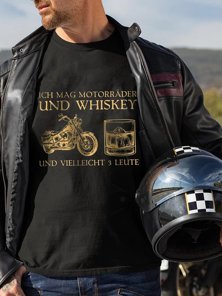 Herren Biker ich mag Motorrad und Whisky Bedrucktes Kurzarm-T-Shirt