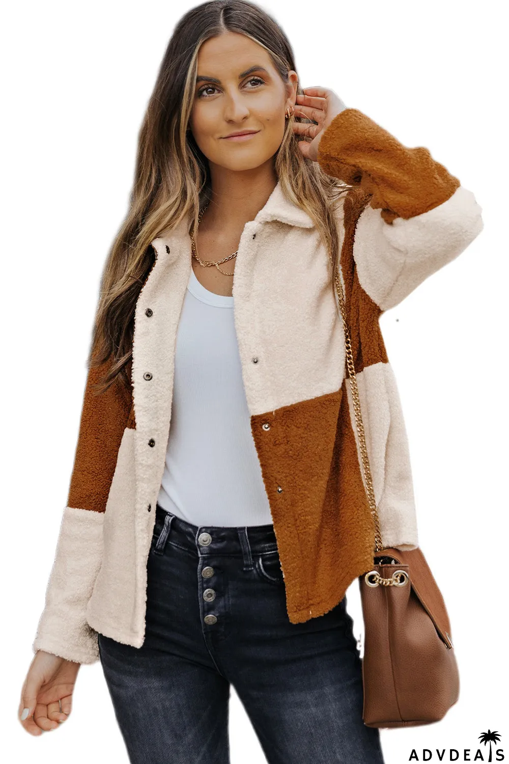 Colorblock Checkered Sherpa Jacket