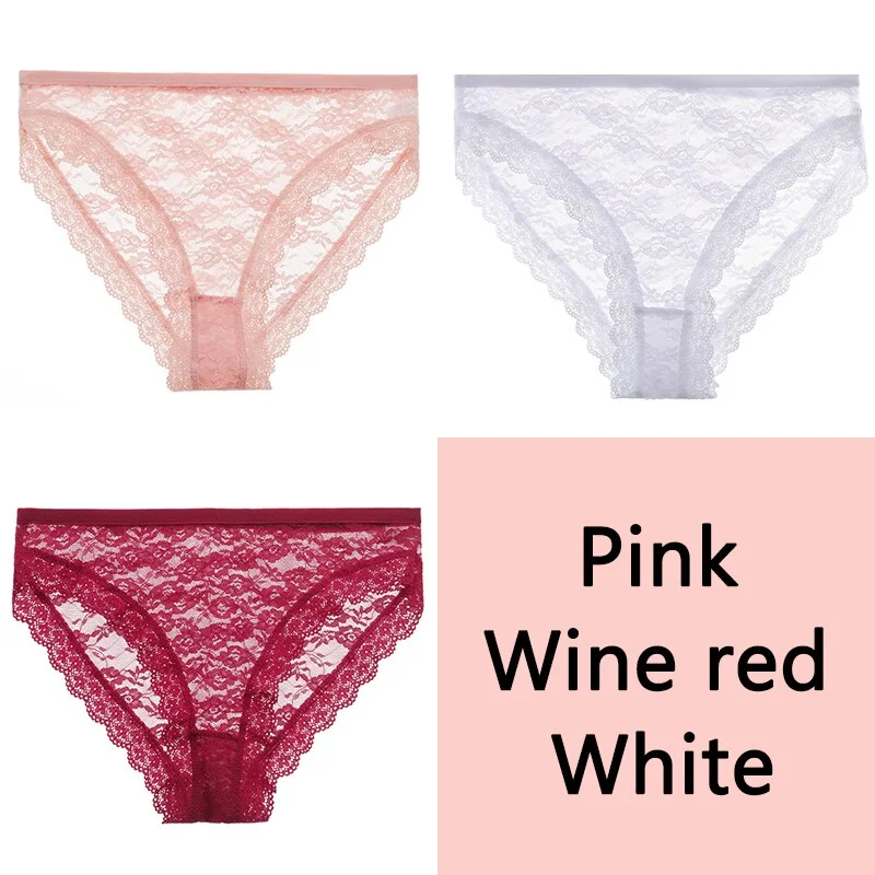 FINETOO Sexy Lace Panties Women 3Pcs/set Underpants M-2XL Big Size Underwear Sexy Floral Low Waist Briefs Panties Girls Lingerie
