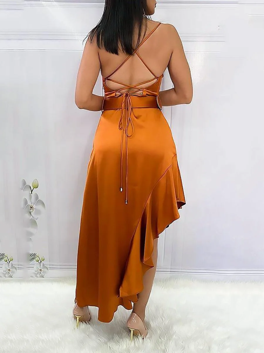 Elegant slip dress with irregular ruffles