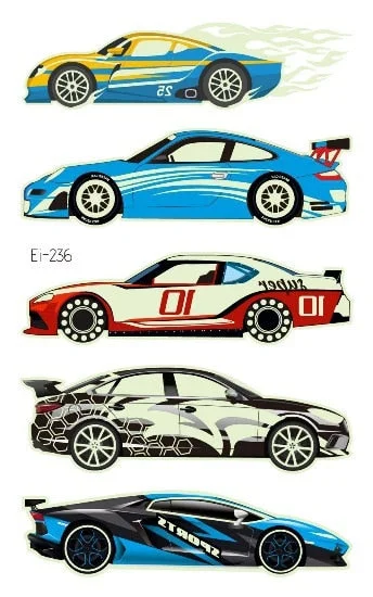 Luminous Cool Racing Tattoo Stickers Waterproof Party Cartoon Car Children's Temporary Tattos Hand Body Foot Men Fake Tatoo