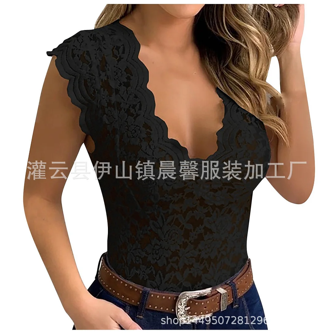 Brownm 2024Wish New Lace Lace T-Shirt T-Shirt Blouse Rose Straight Close Sexy Pajamas