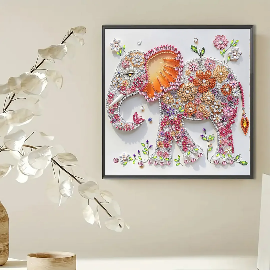 Diamond Painting - Partial Special Shaped Drill - Floral Elephant(Canvas|30x30cm)