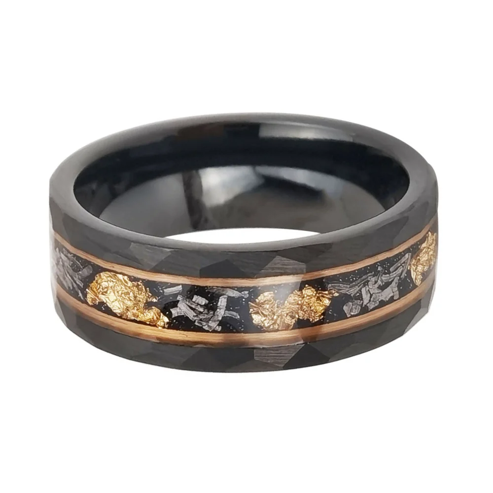 8MM Tungsten Matching Mens Women Flat Inlay Tungsten Faceted Couple Wedding Rings Comfort Fit