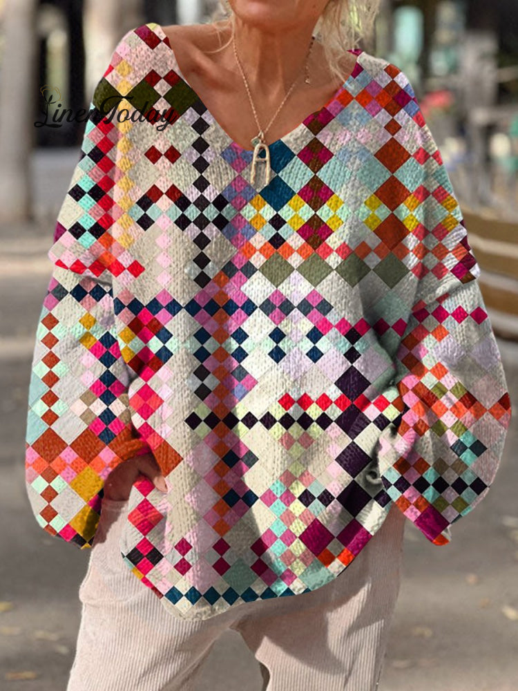 Women’s Colorful Fun Diamond Shape Casual Pullover Sweater Multicolor / M