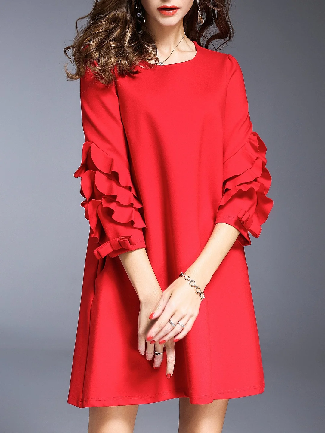 Red A-line Frill Sleeve Casual Statement Mini Dress