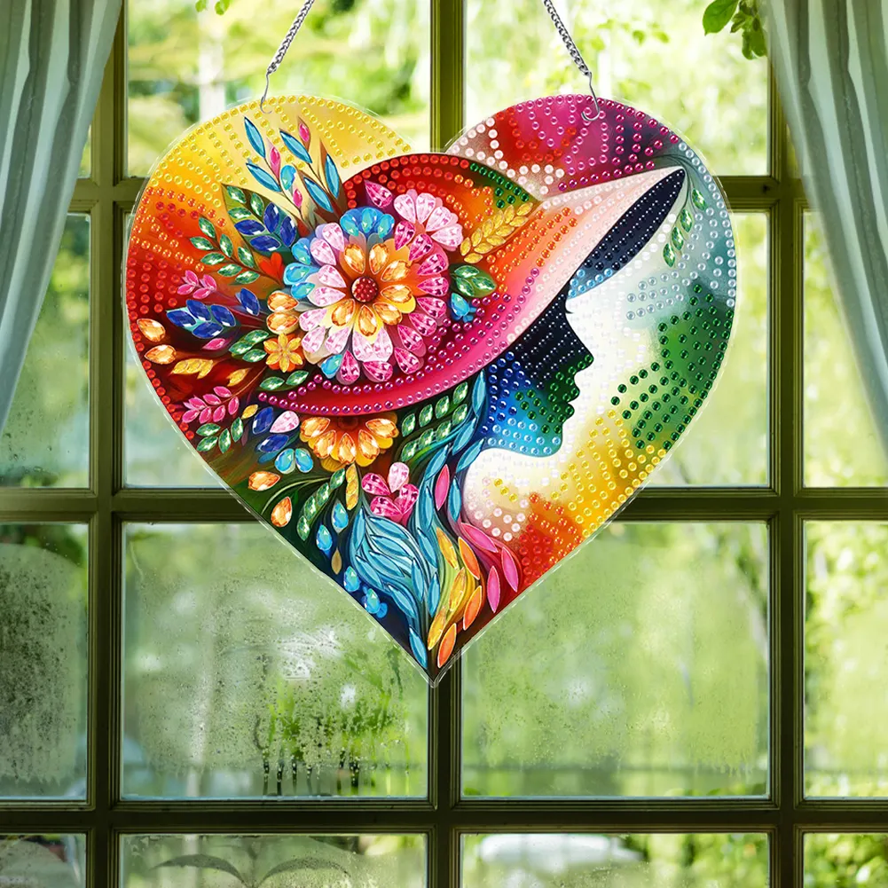 DIY Figure Silhouette Single-Side Acrylic iamond Art Painting Wreath Hanging Sign Decor