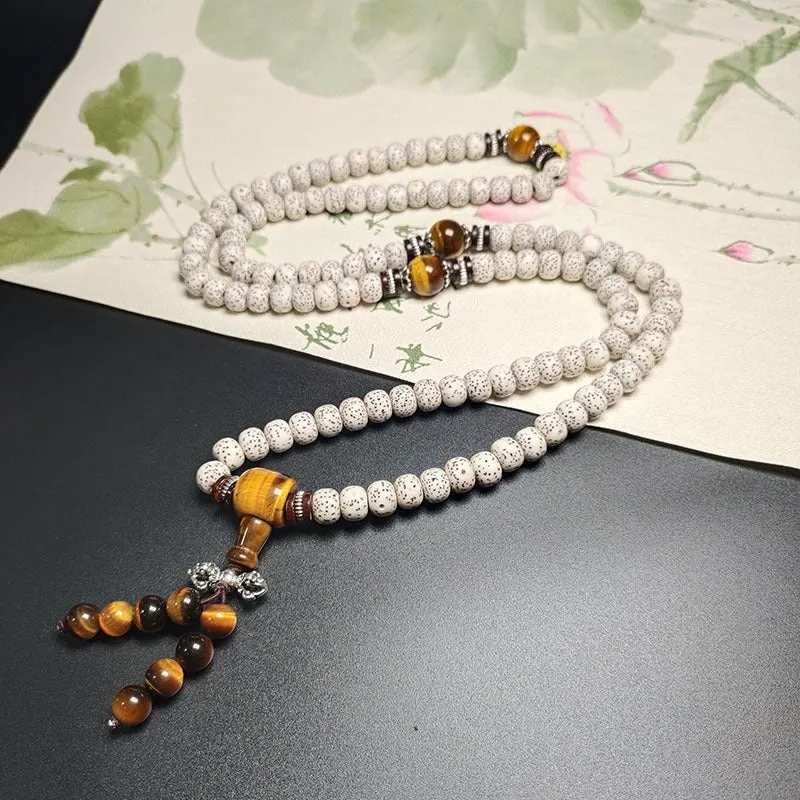 Natural Bodhi Seed Tiger Eye Wisdom Peace Bracelet Necklace Mala