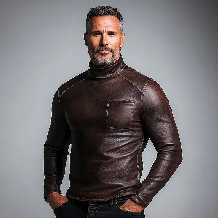 Men's PU Leather Patchwork Shirt-inspireuse