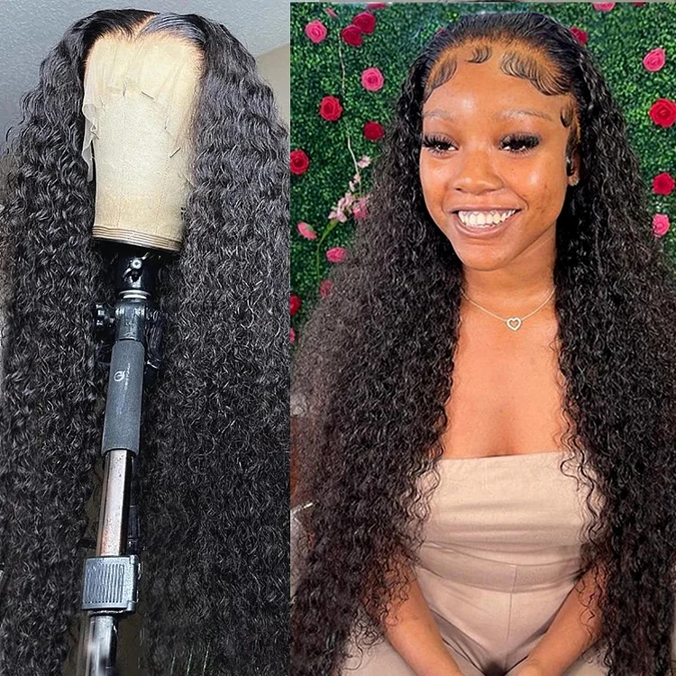 Deep Wave Frontal Wig Human Hair 13x4 Curly Lace Front Wig