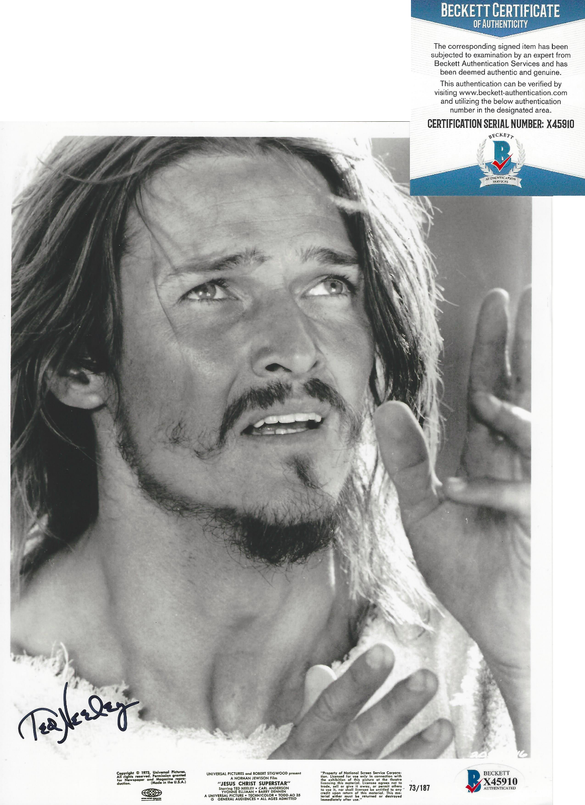 TED NEELEY SIGNED 'JESUS CHRIST SUPERSTAR' 8x10 MOVIE Photo Poster painting B BECKETT COA BAS