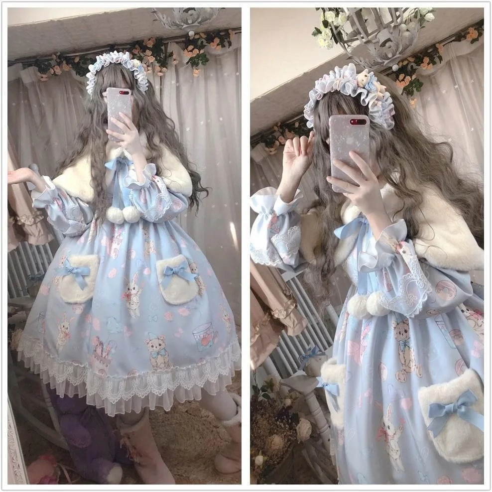 Lolita Bunny Bear Donut Long Sleeve Dress SP15400