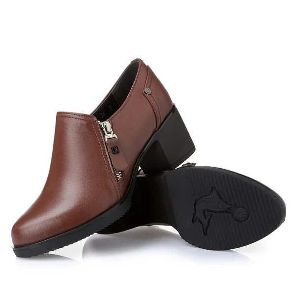 Women shoes waterproof Genuine leather high-heeled women's singles shoes high quality fashion ladies Casual Shoes Boots