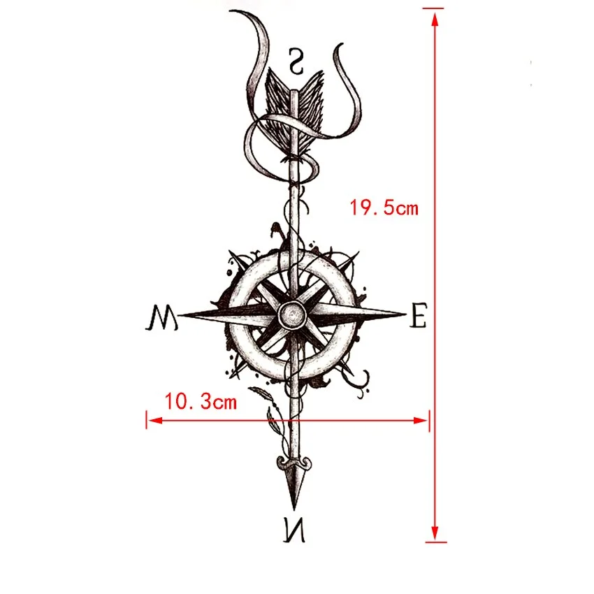 Compass Arrow Waterproof Temporary Tattoo Sticker Harajuku Arrow Tatouage temporaire Tattoo Body Art Henna Tatoo Stickers
