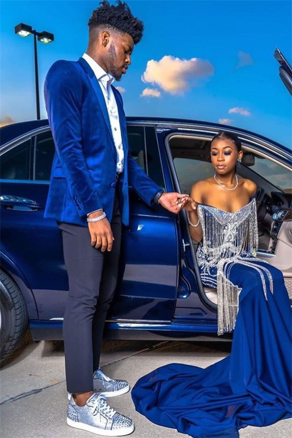 Luluslly Royal Blue Velvet Blazer For Men Prom With Chic Peaked