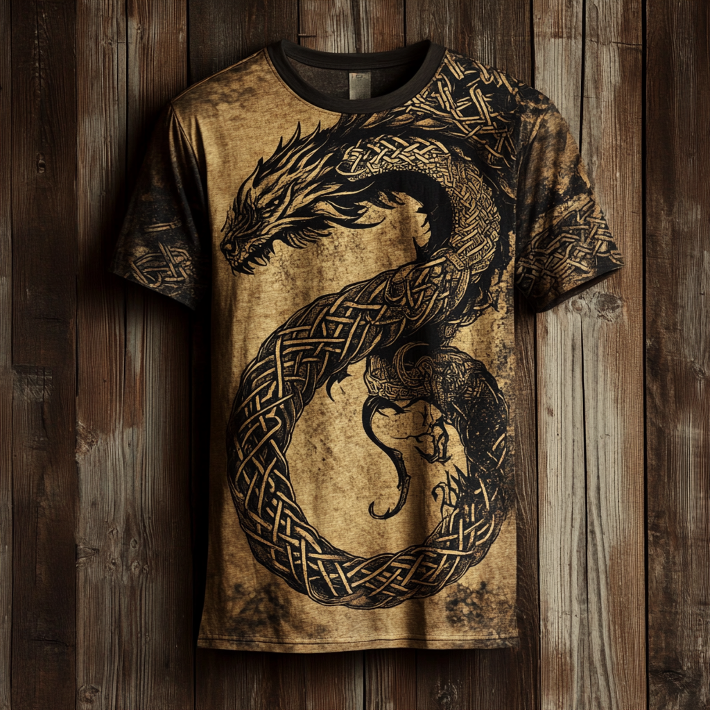 Men's Viking Nordic Jormungandr Knot Totem Vintage Print T-shirt