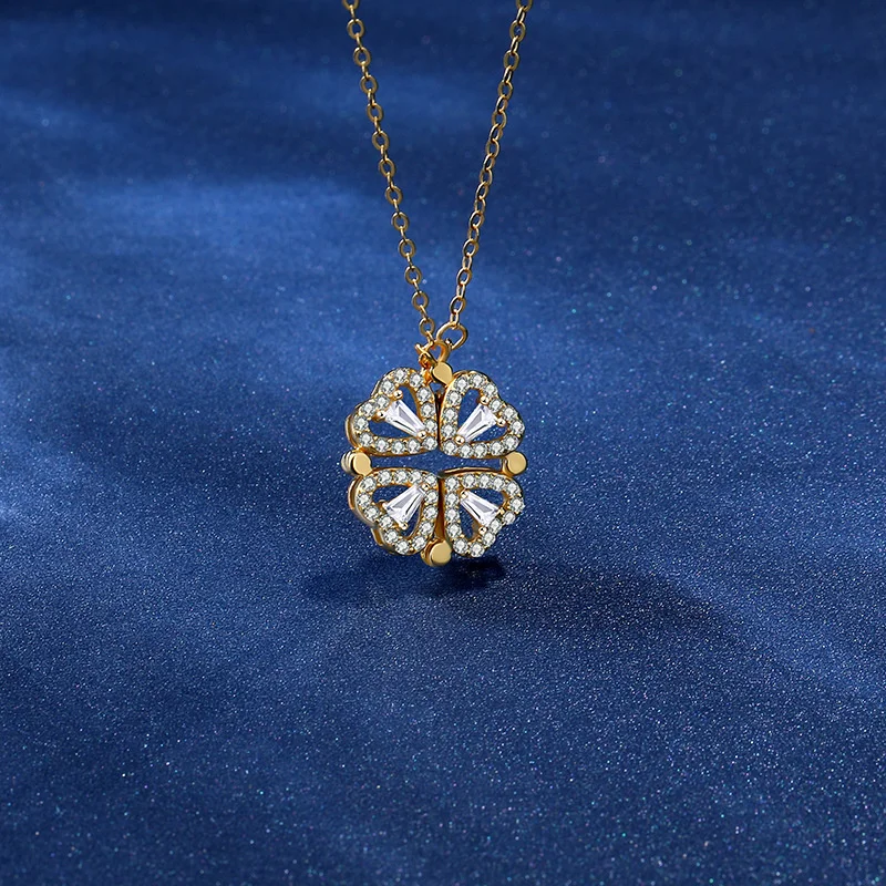 Magnetic Foldable Heart-Shaped Four-Leaf Clover Necklace