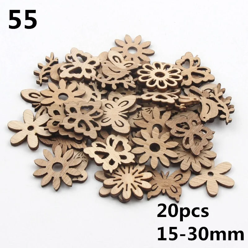 20pcs Butterfly/Bird/Flower Pattern Handmade Wooden Crafts Accessory Home Decoration Scrapbookings DIY