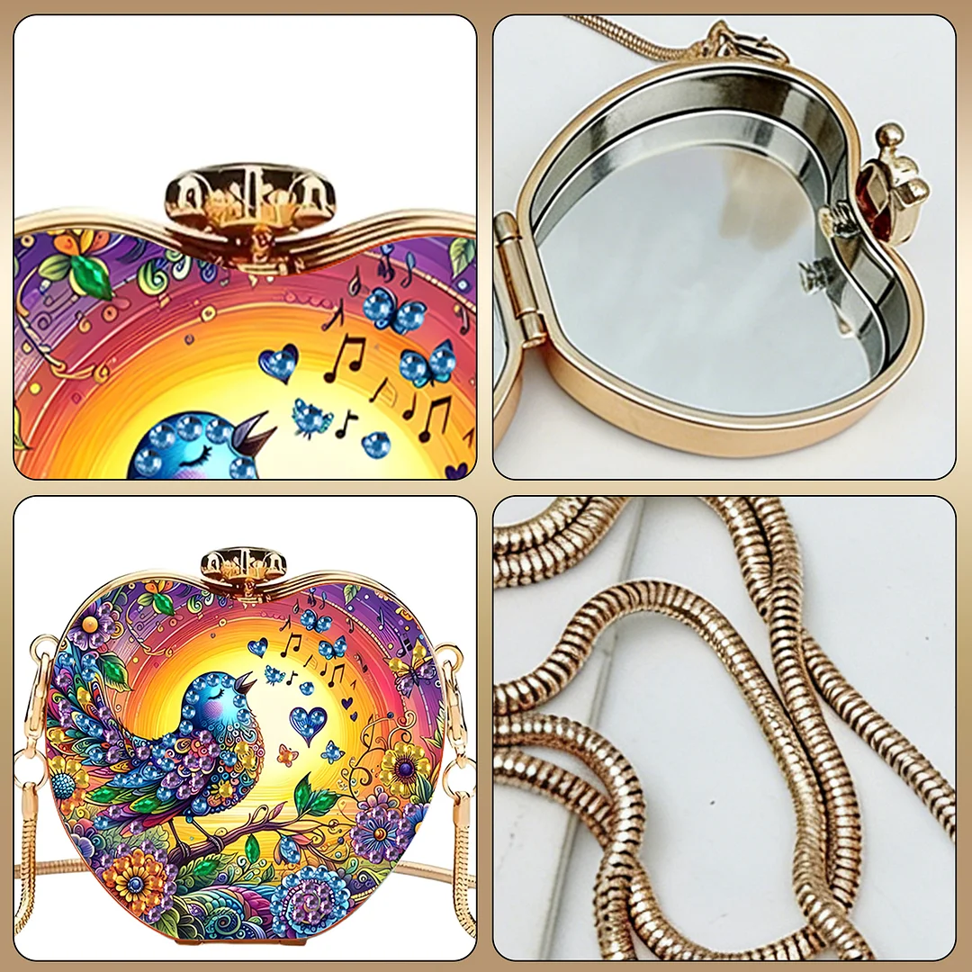 Birds DIY Acrylic Love Diamond Art Painting Card Case Wallet with Chain Small Diamond Painting Crossbody Bag for Adults Women Girls Gift