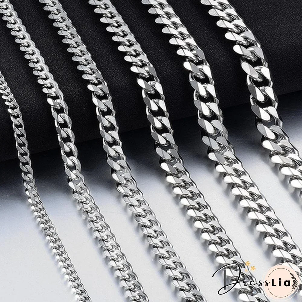 Men's Necklace Stainless Steel Cuban Link Chain Silver Color Male Jewelry Gifts for Men 3COLORS