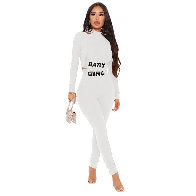 Sports Tight Casual Two-Piece Suit Street Letters Printed Slim Fit Long Sleeve Trousers Suit