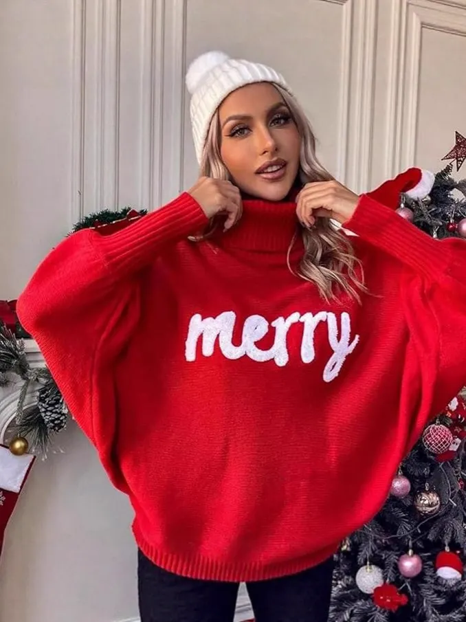 Nigikala Nigikala Turtleneck Women's Autumn And Winter Loose Bat Sleeves Wearing Knitted Tops Off