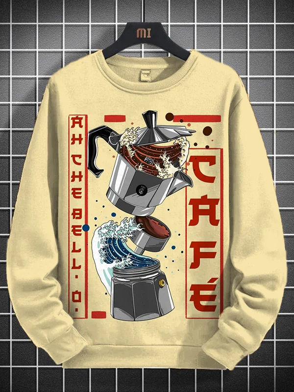Men's Japanese Art Coffee Maker Print Casual Sweatshirt