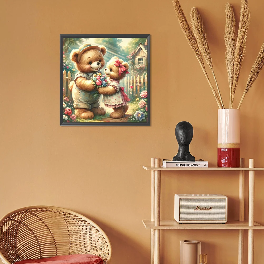 Diamond Painting - Full Round Drill - Rose Heart Bear(Canvas|30*30cm)